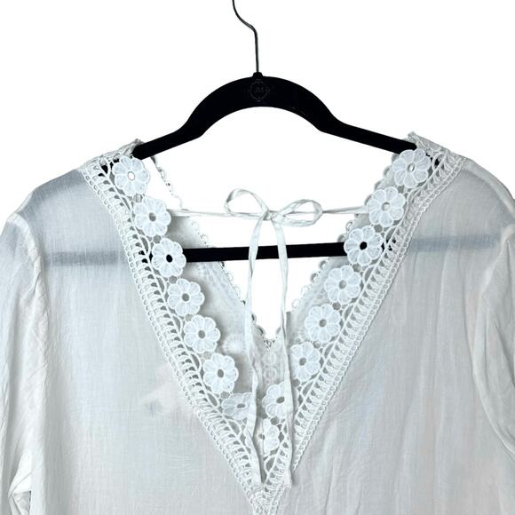 Indigo Thread Co. Mixed Media Angel Sleeve V-Neck Tunic Swim Cover-Up Sz L - Picture 6 of 7